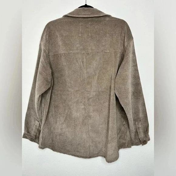 Stoosh Faux Corduroy Long Sleeve Brown Button Up Shirt Shacket Sz XL Cozy Travel - Picture 2 of 9